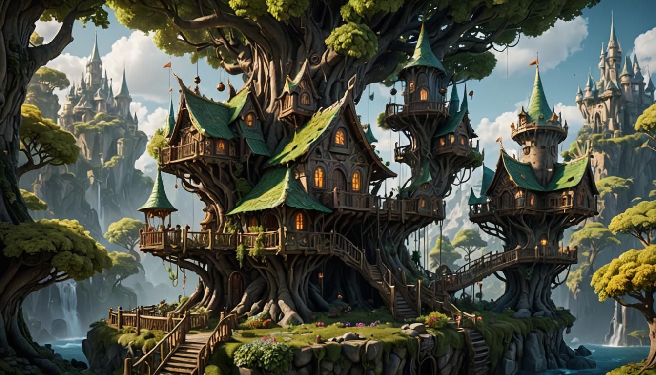 Elaborate Elven Treehouse in Detailed Matte Painting