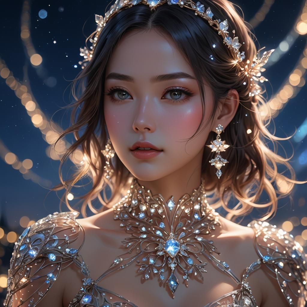 Glass Dress Portrait: 3D Anime Art in 8K