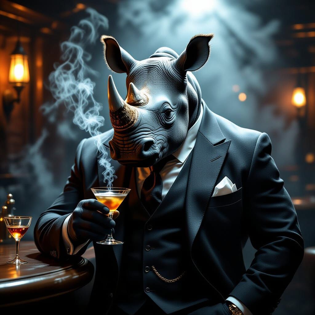 Rhinoceros in Suit at Noir Speakeasy