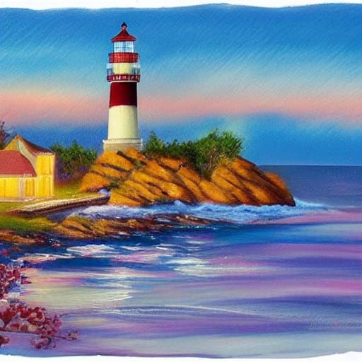 Majestic Lighthouse on Rocky Coast at Sunset