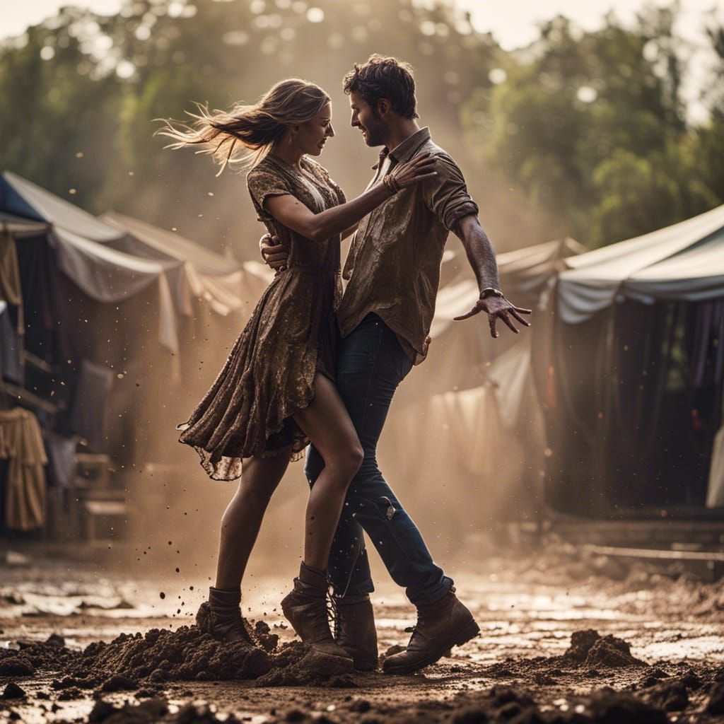 Hyperrealistic Mud-Covered Couple Dancing Photography