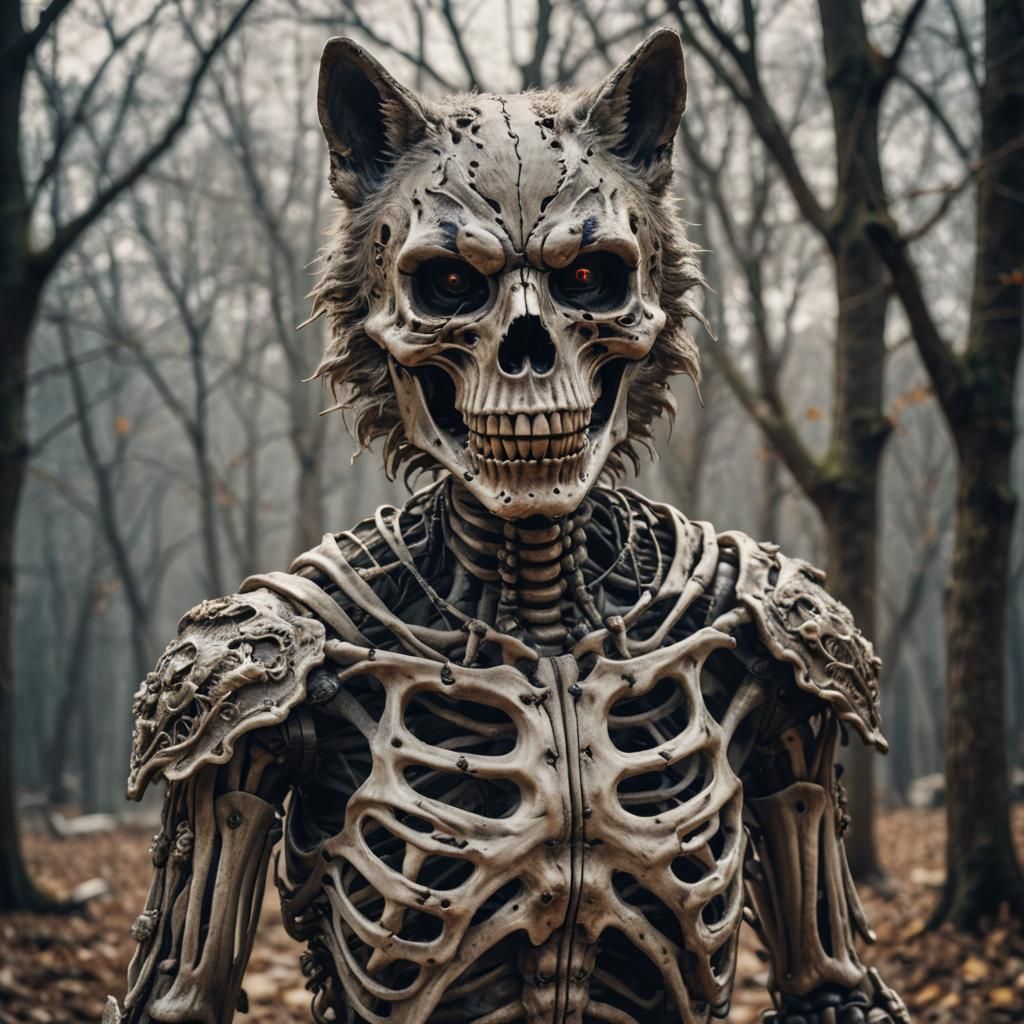 Skeleton in Wolf Suit: Hyperrealistic Close-Up