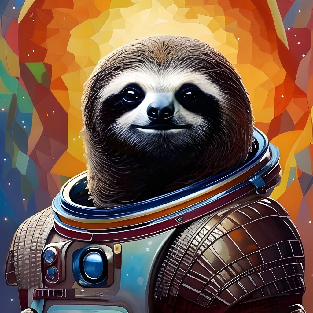 Astronaut Sloth in Calligraphy Ink Painting Style