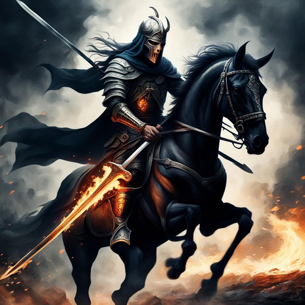 Apocalyptic Horseman of War on Fiery Steed