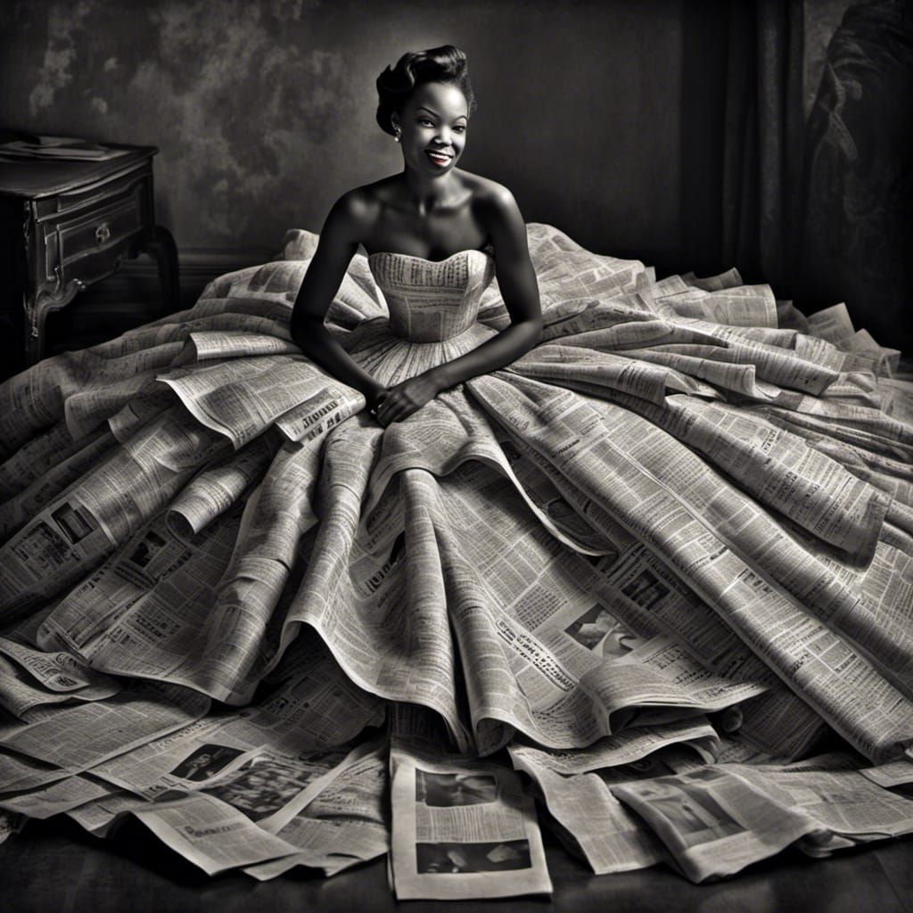 Newsprint Gown in 1950s Hyperrealistic Style