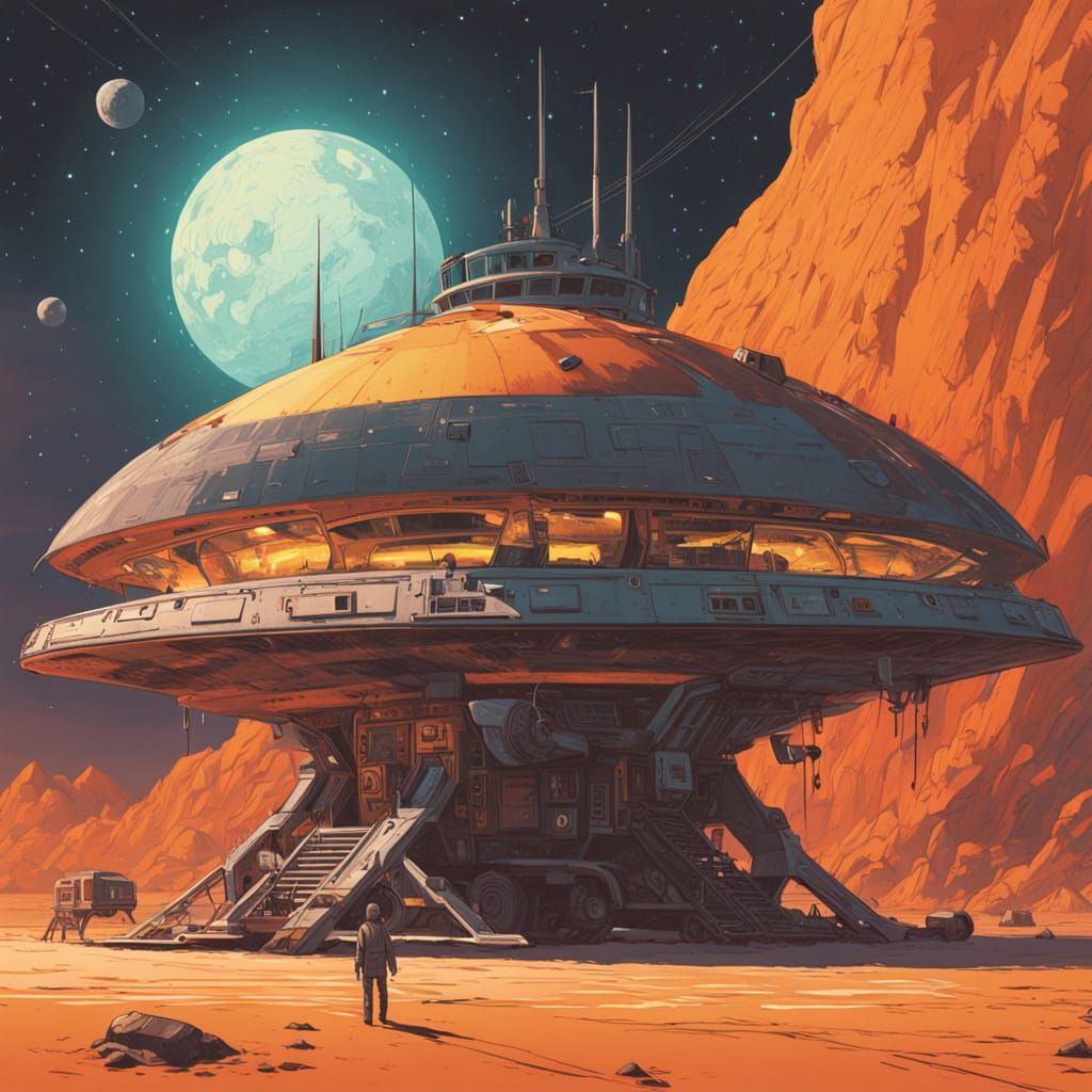 Vibrant, Ethereal Alien Spacecraft Blazes Through Cosmic Vas...