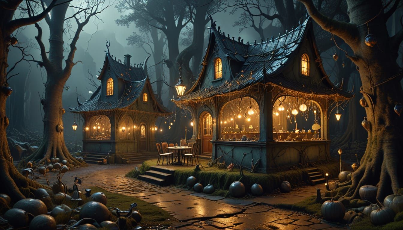 Surreal Enchanted Cafe in Twilight Forest