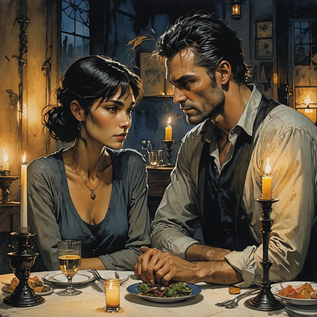 Romantic Dinner in Graphic Novel Style