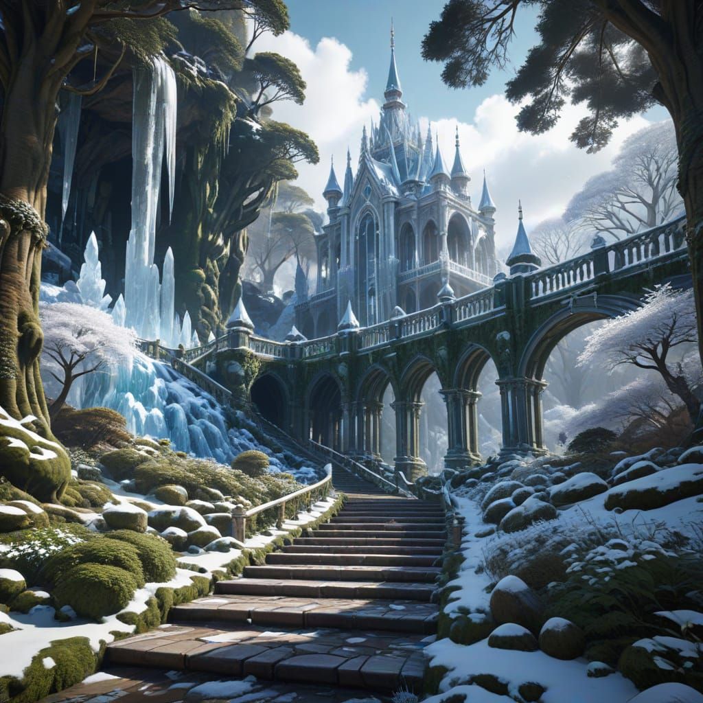 Crystal Palace in Winter Wonderland: 3D Anime Art