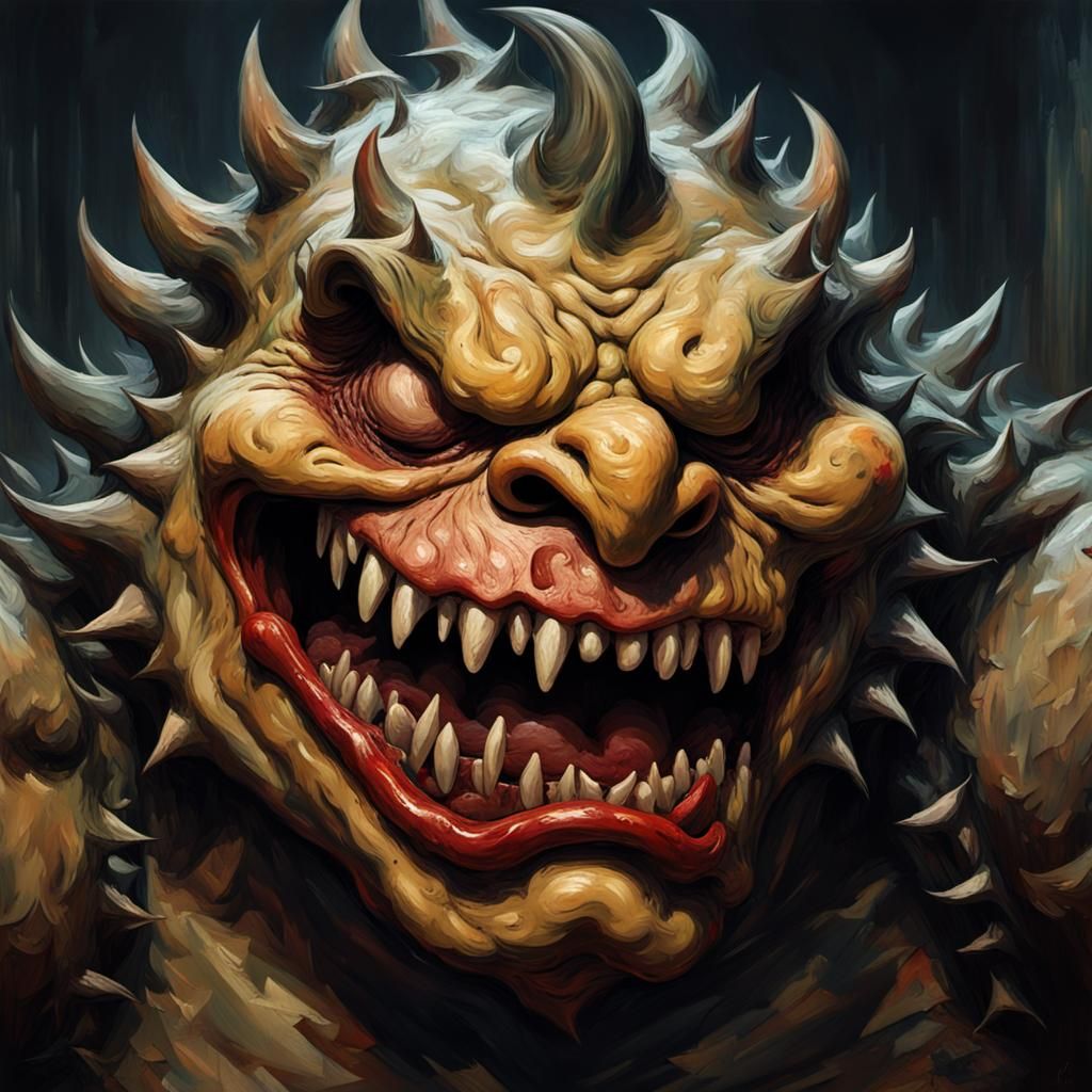 Grotesque Decaying Face in Gothic Impressionist Style