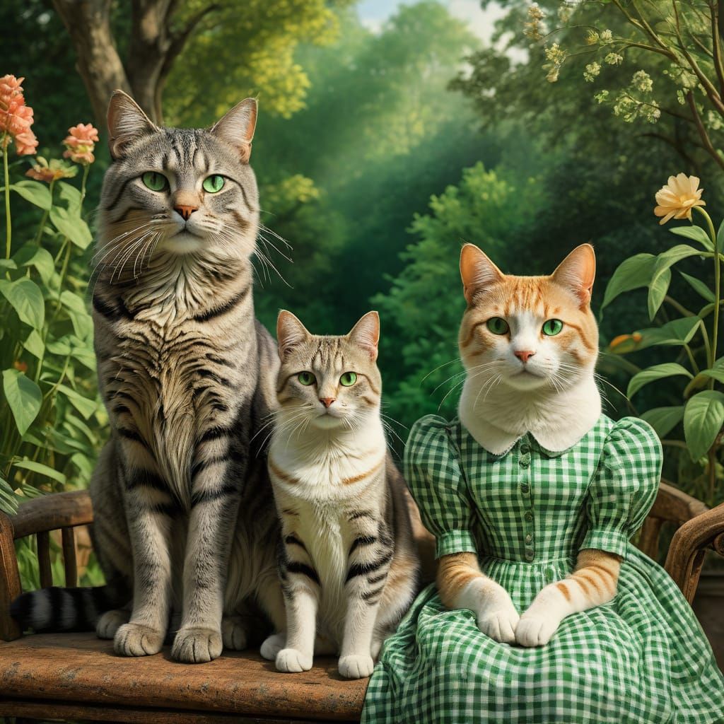 Whimsical Family Portrait with Green Eyes and Dreamy Landsca...