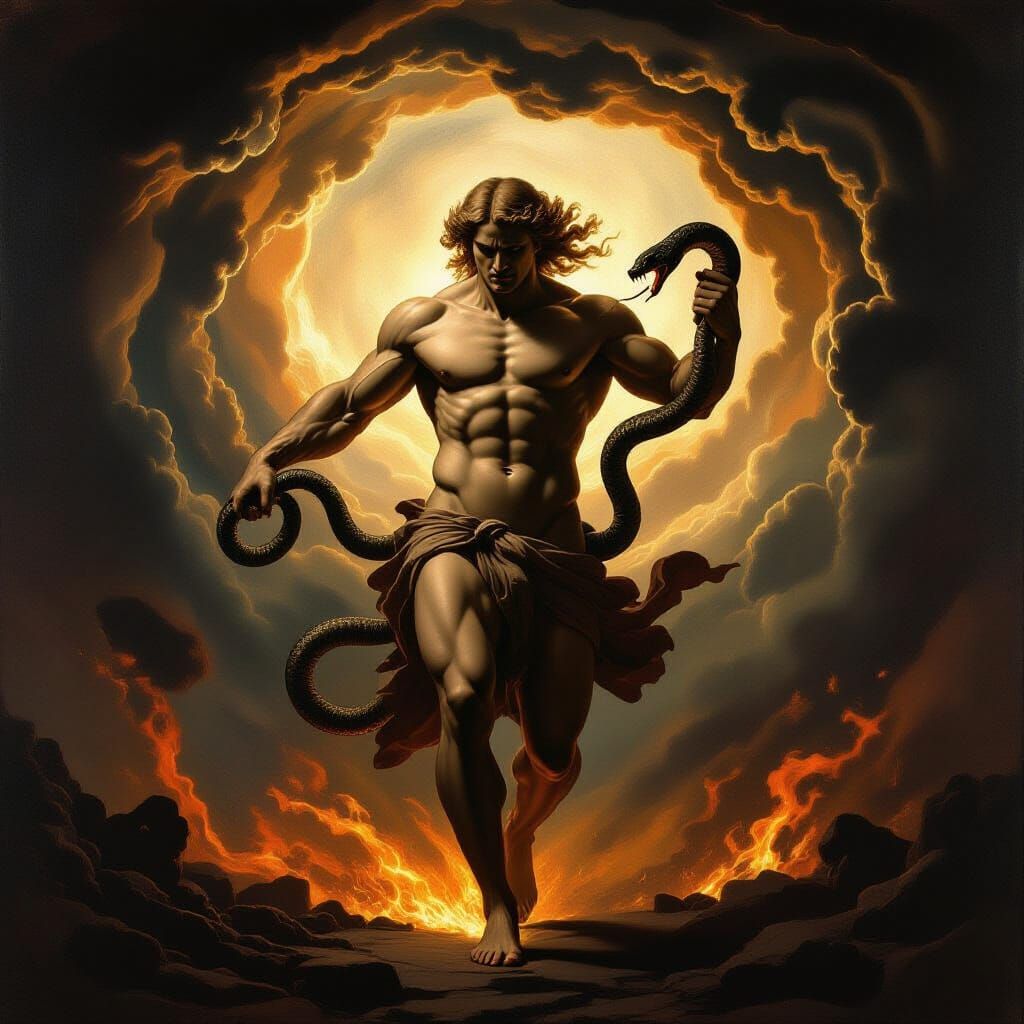 Michelangelo-Style Love Figure with Serpent