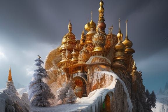 Colorful Ice Cave in Hyperrealistic Style