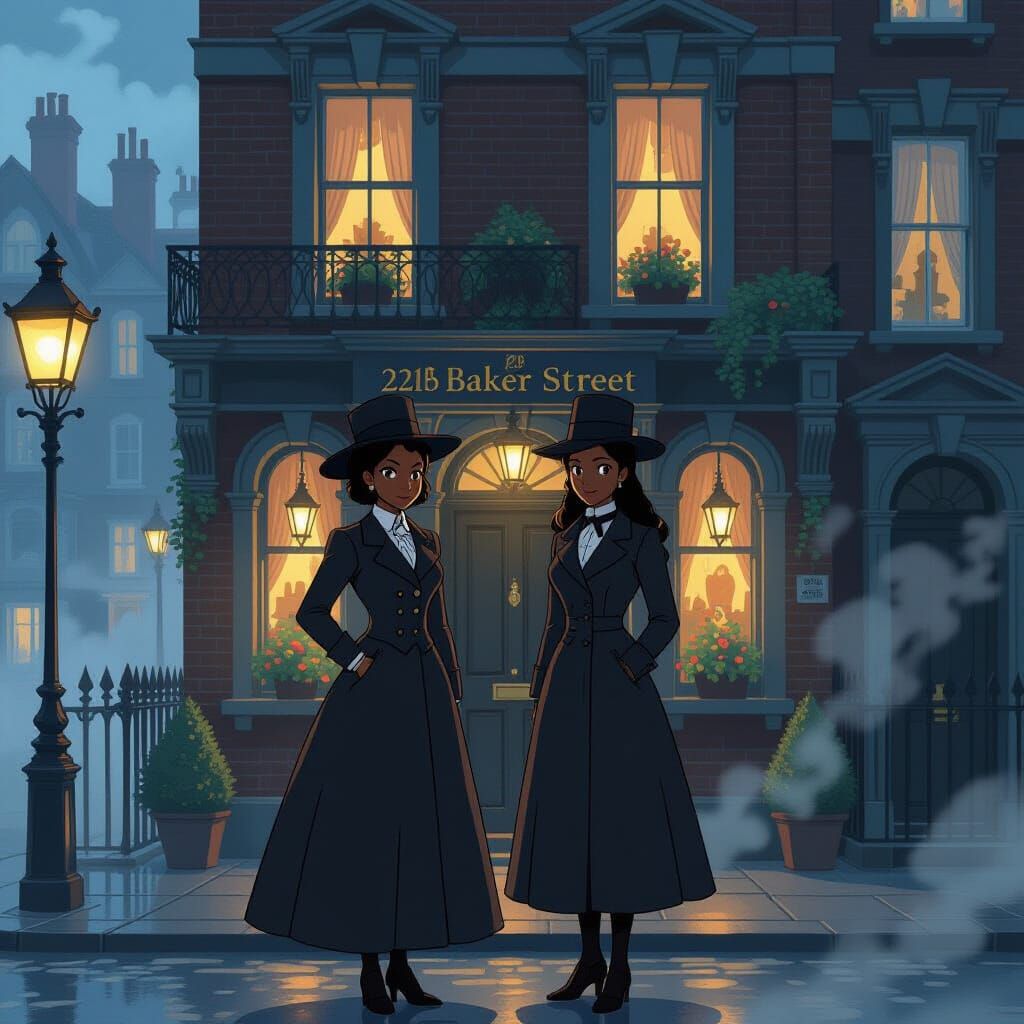 Sherlock Holmes and Watson in Studio Ghibli Style