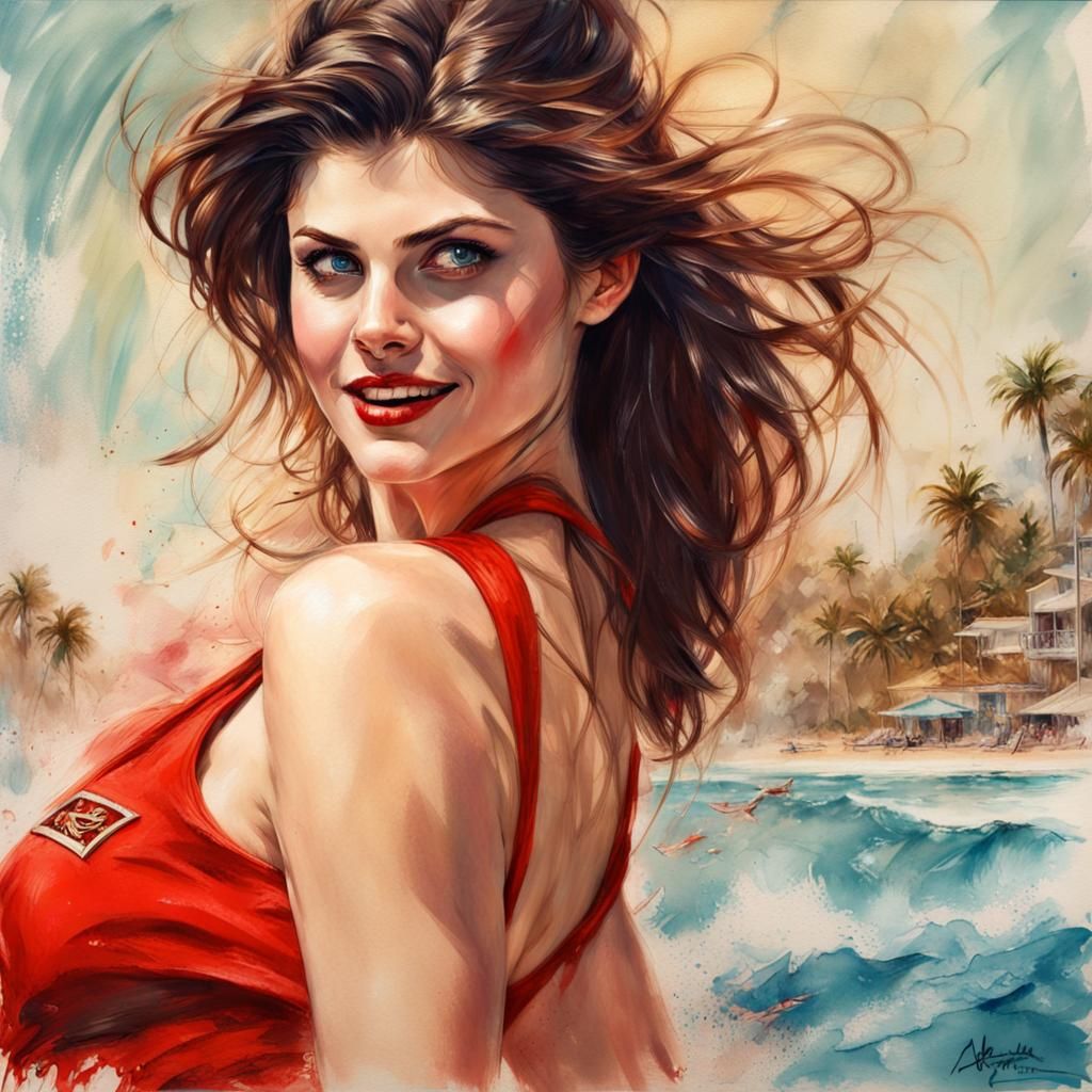 Alexandra Daddario as Pin-Up Girl in Hyperrealistic Style