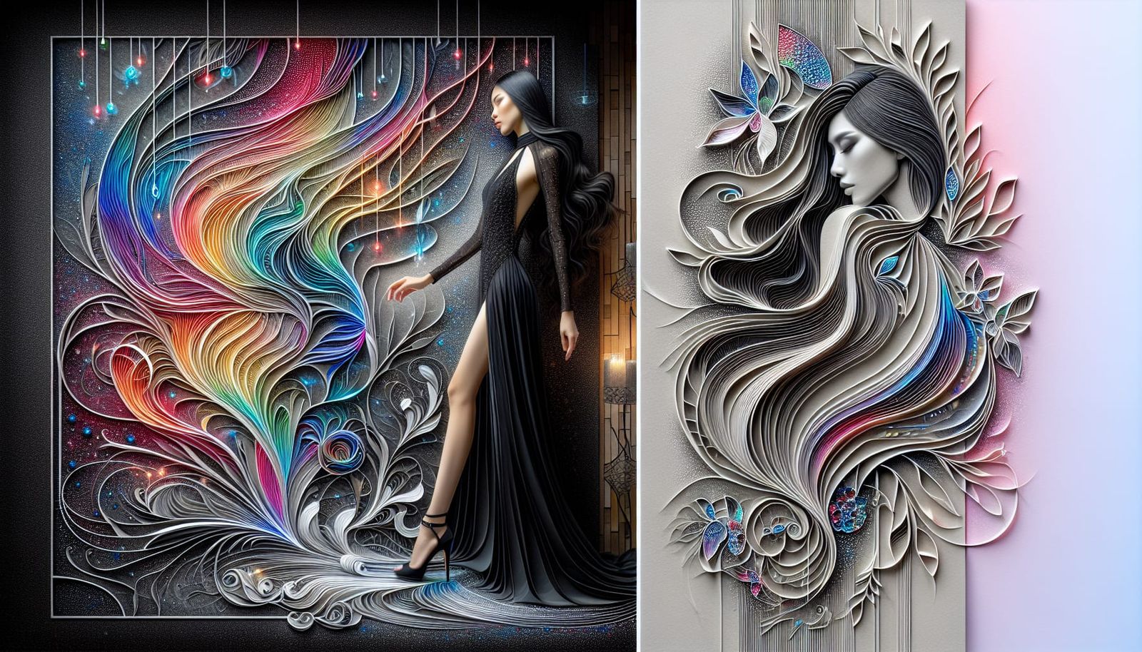 Elegant Woman in Digital Art with Ice Carvings