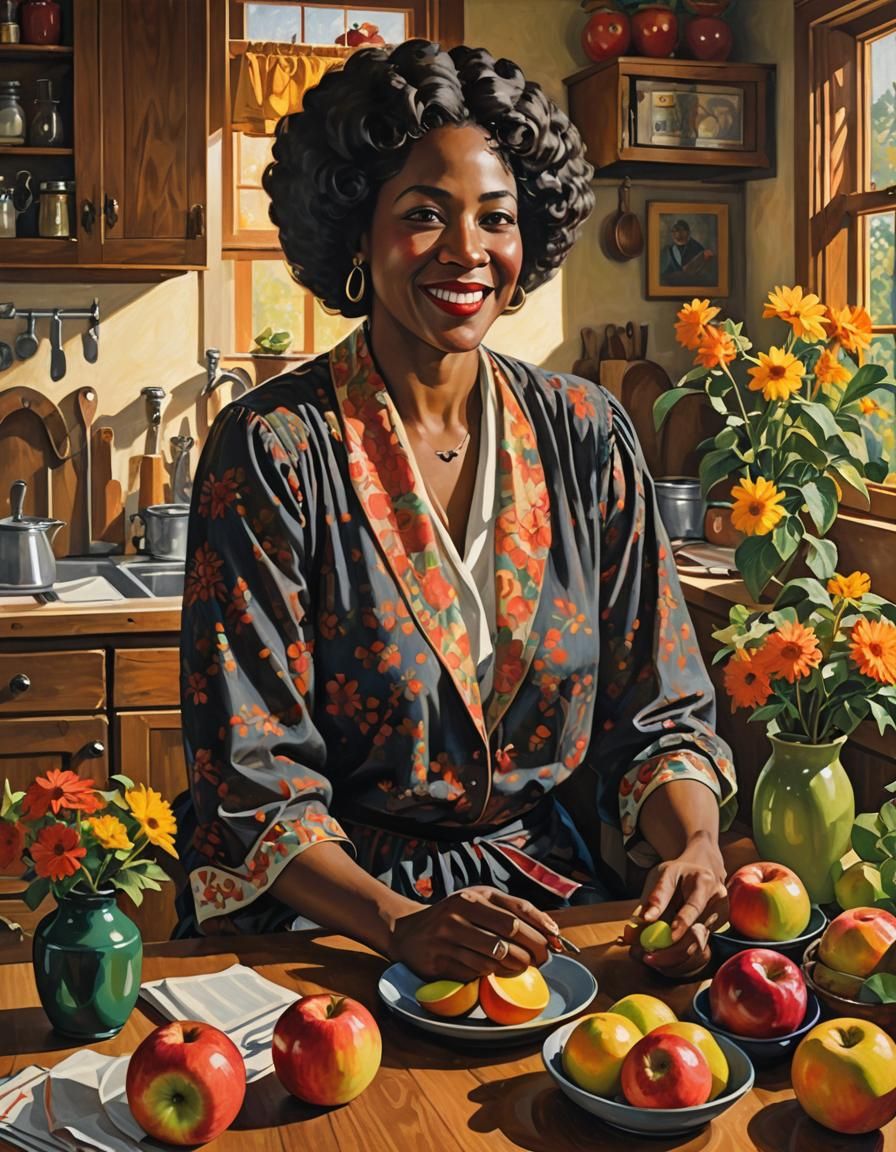 Harlem Renaissance Woman Peeling Apple, Afro-Caribbean Style