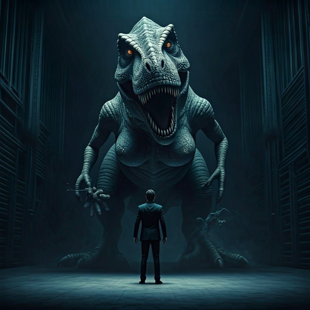 A Human Male Confronts a Vast, Ancient Beast in a Haunting, ...