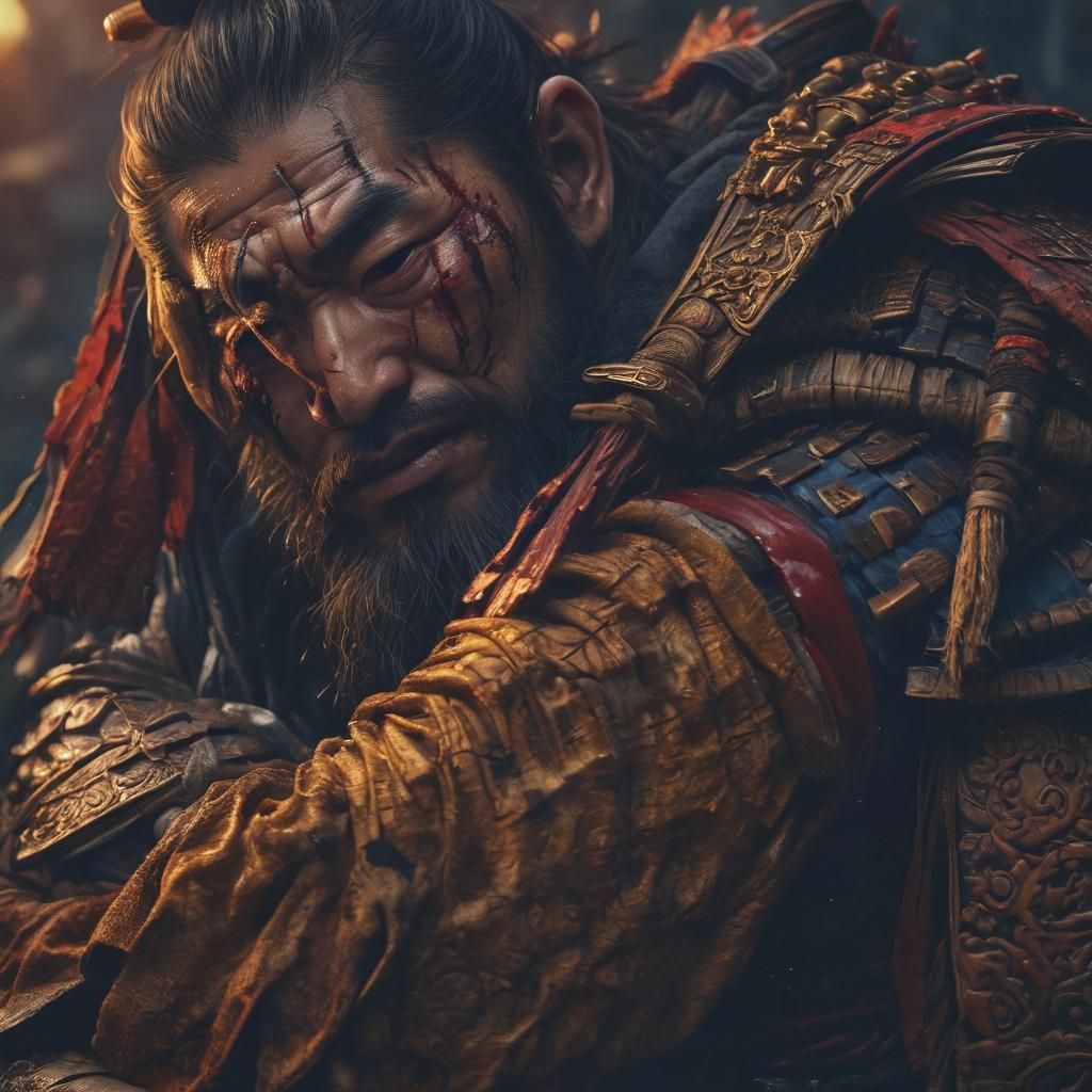 Samurai's Lament: A Cinematic Oil Painting