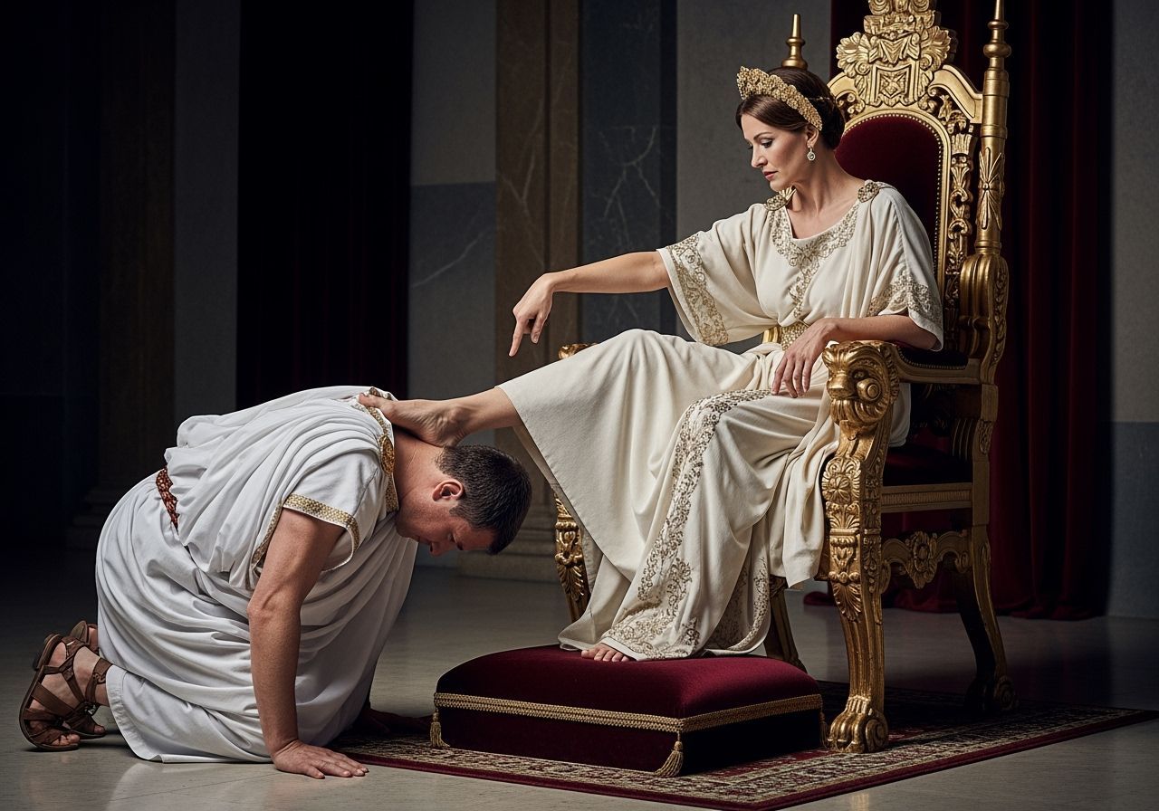 Empress Dominates Senator in Ancient Rome, Photorealistic St...