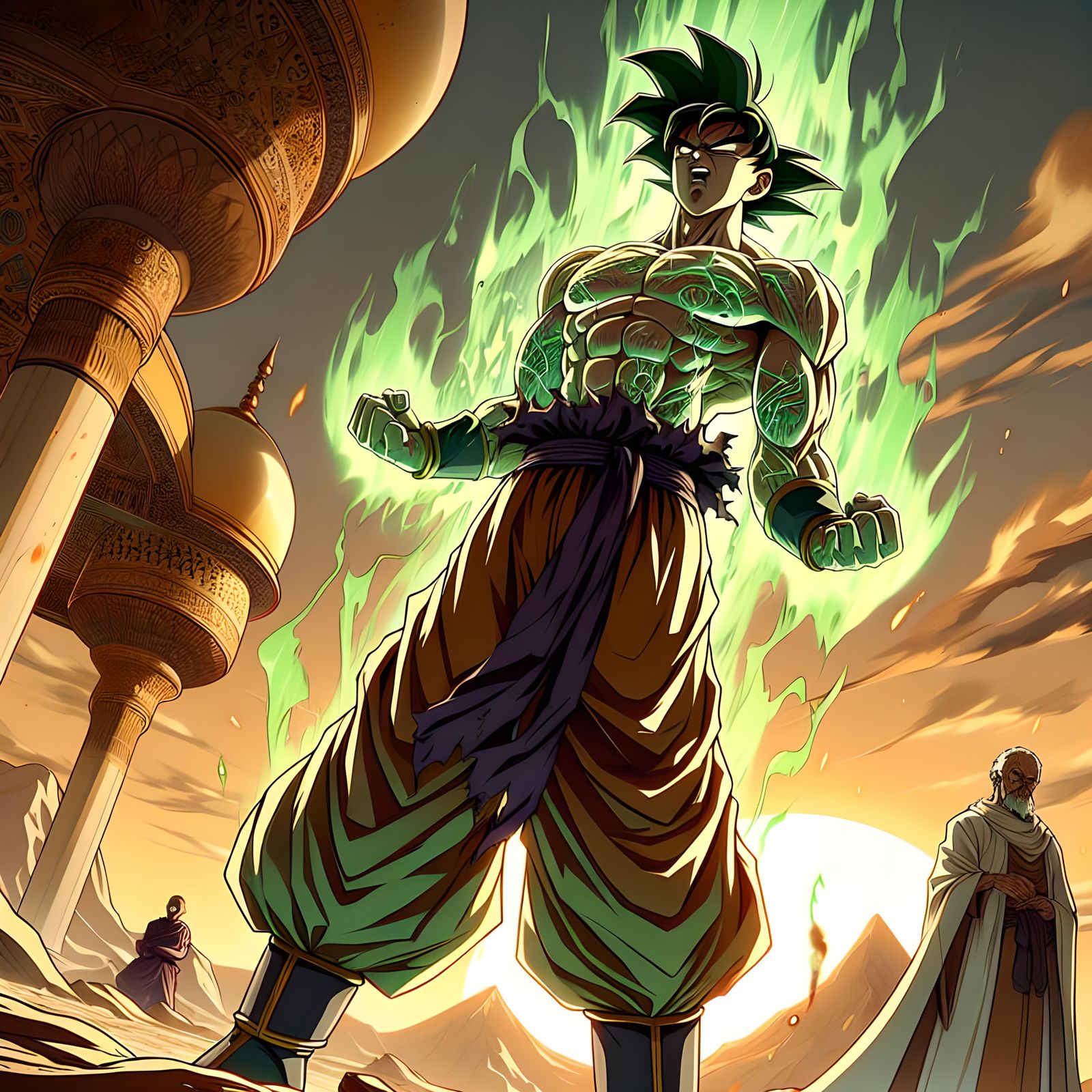 Scarred Warrior's Pyromantic Power in Manga Style