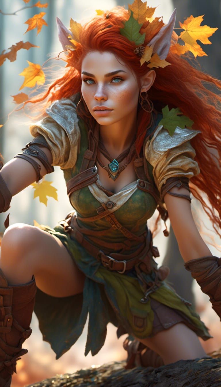 Hyperrealistic Elven Scout in Autumn Forest