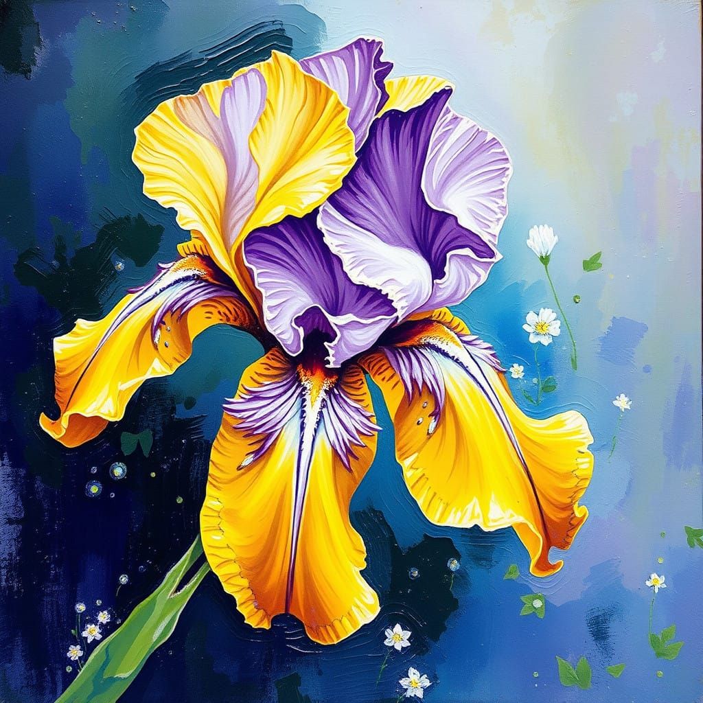 Vibrant Impasto Irises Dance on Pond's Edge