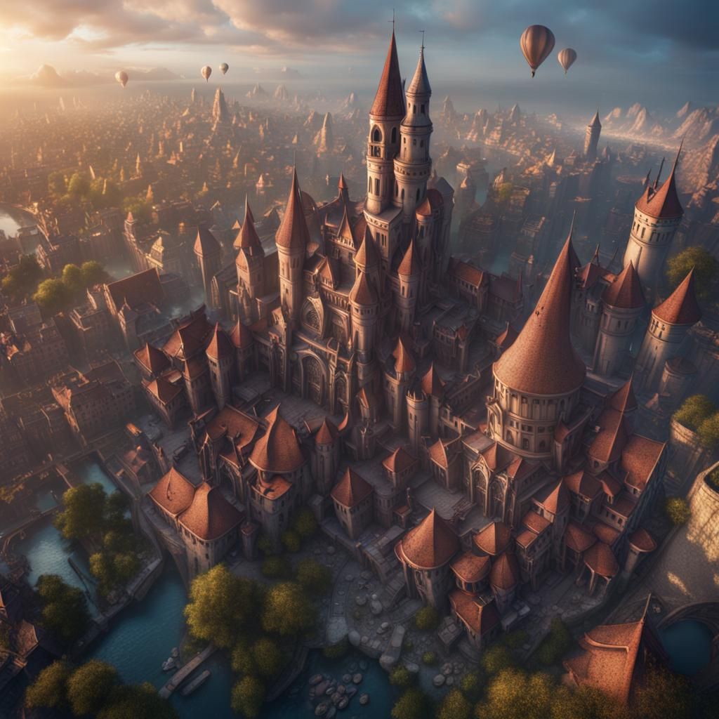 Fantasy City Sunrise: Detailed Matte Painting