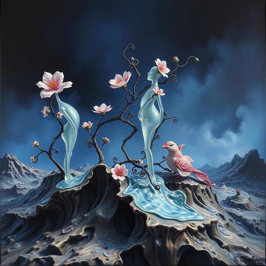 Enameled Glass Figurines in Surrealist Style