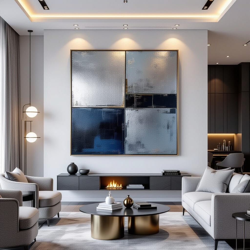 Abstract Expressionist Painting in Modern Luxury Living Room