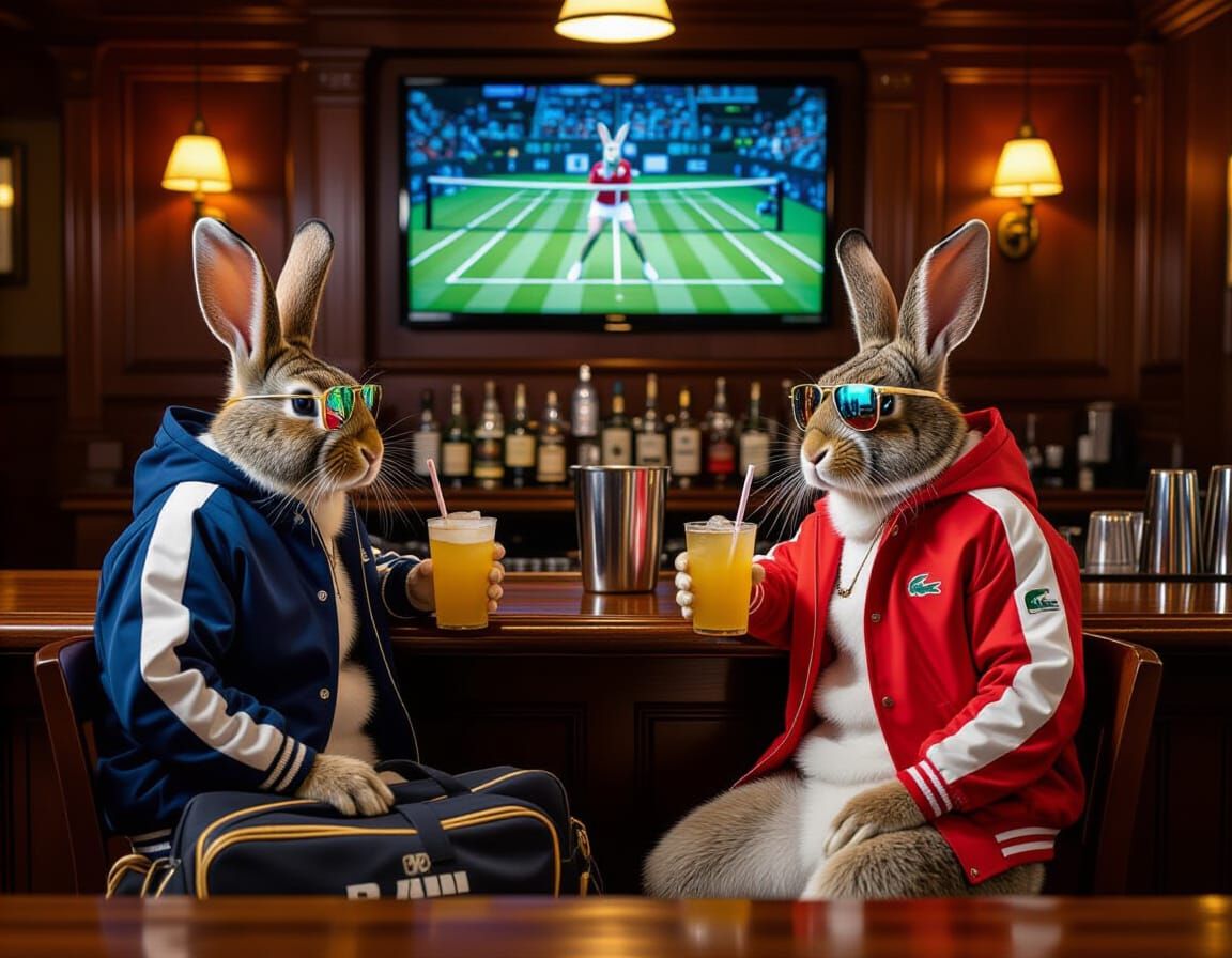 Rabbit Athletes Relax After Tennis Match