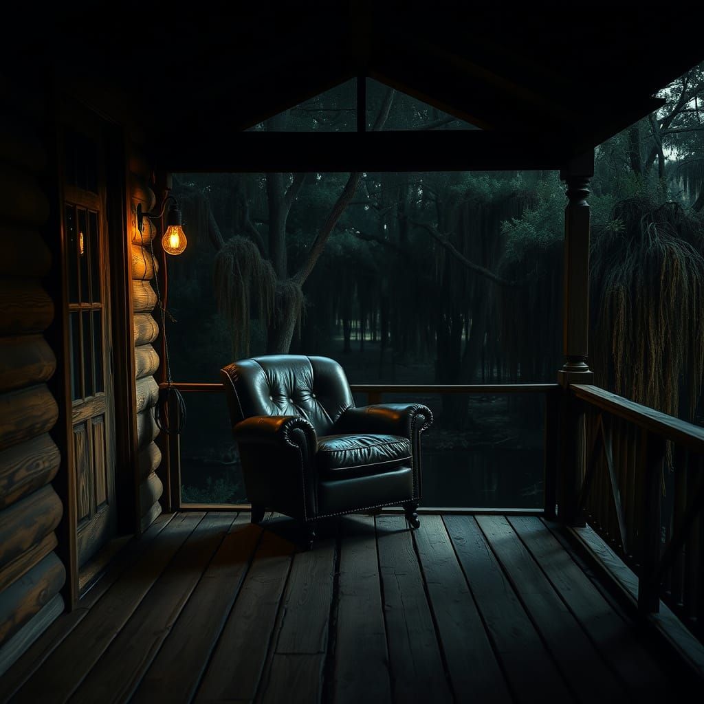 Mysterious Bayou Cabin Scene in Sinister Style