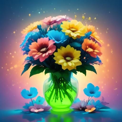 Neon Bouquet Under UV Blacklight in Vase