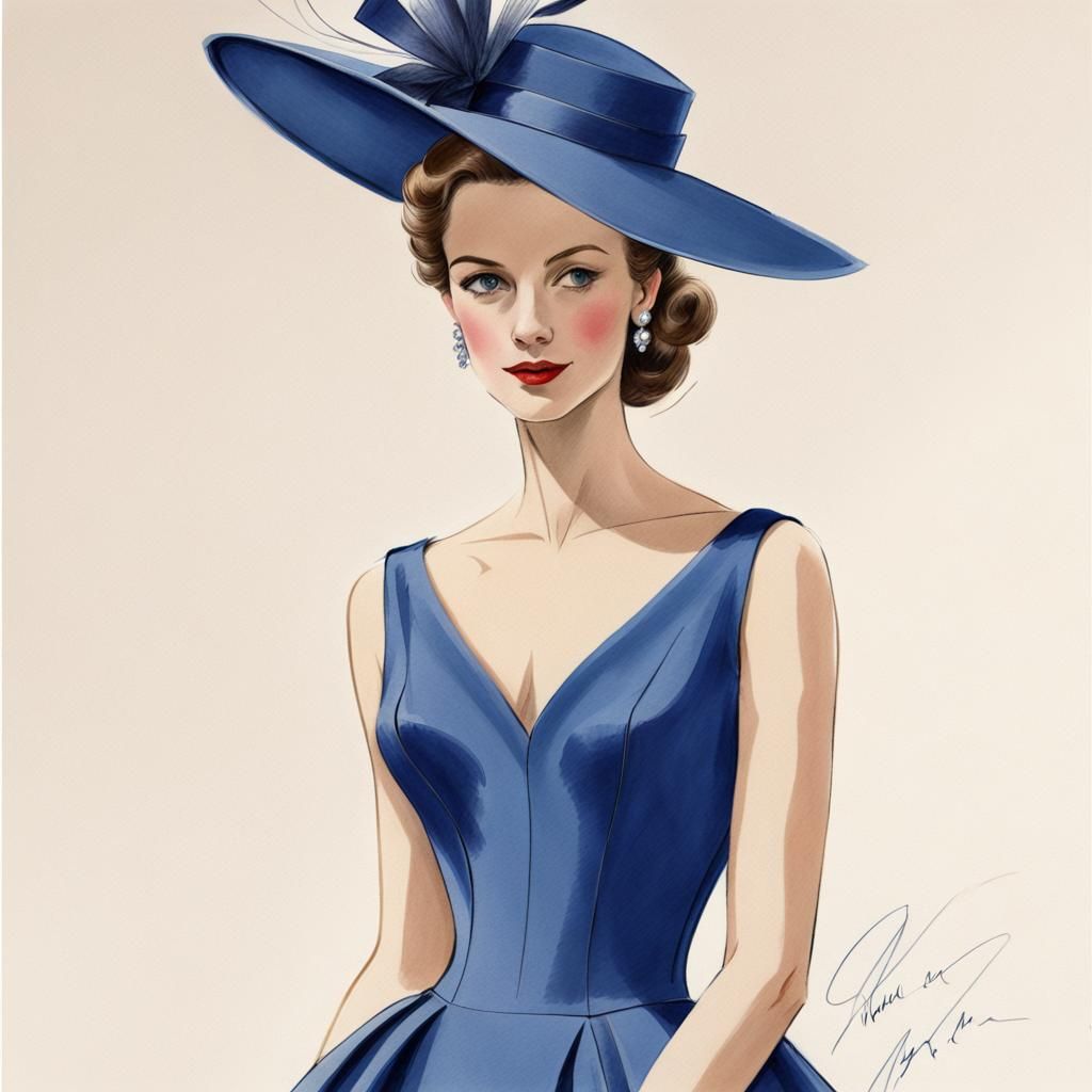 Royal Blue Silk Faille Couture Fashion Sketch