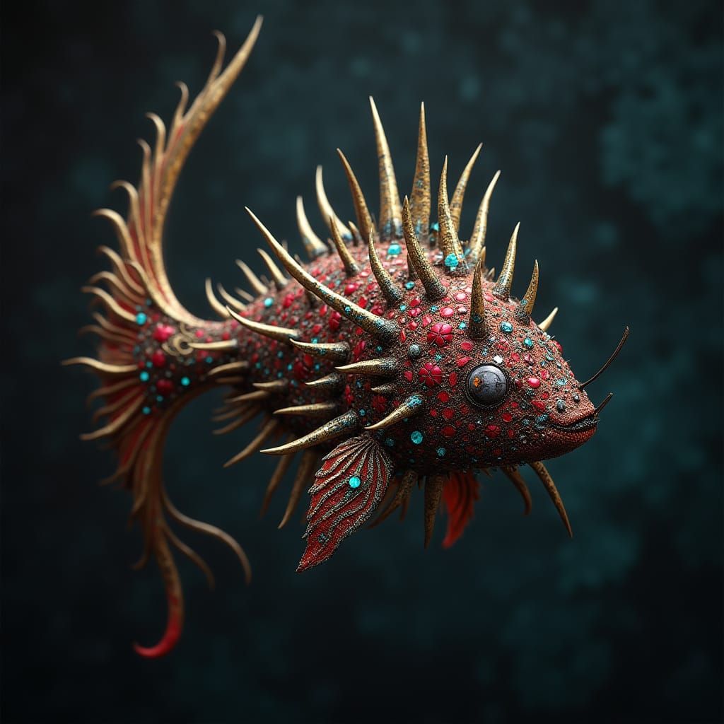 Gothic Poisson Armure with Rubis and Émeraude Accents