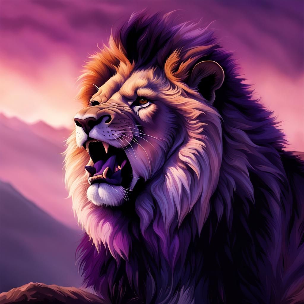 A fierce roaring male lion