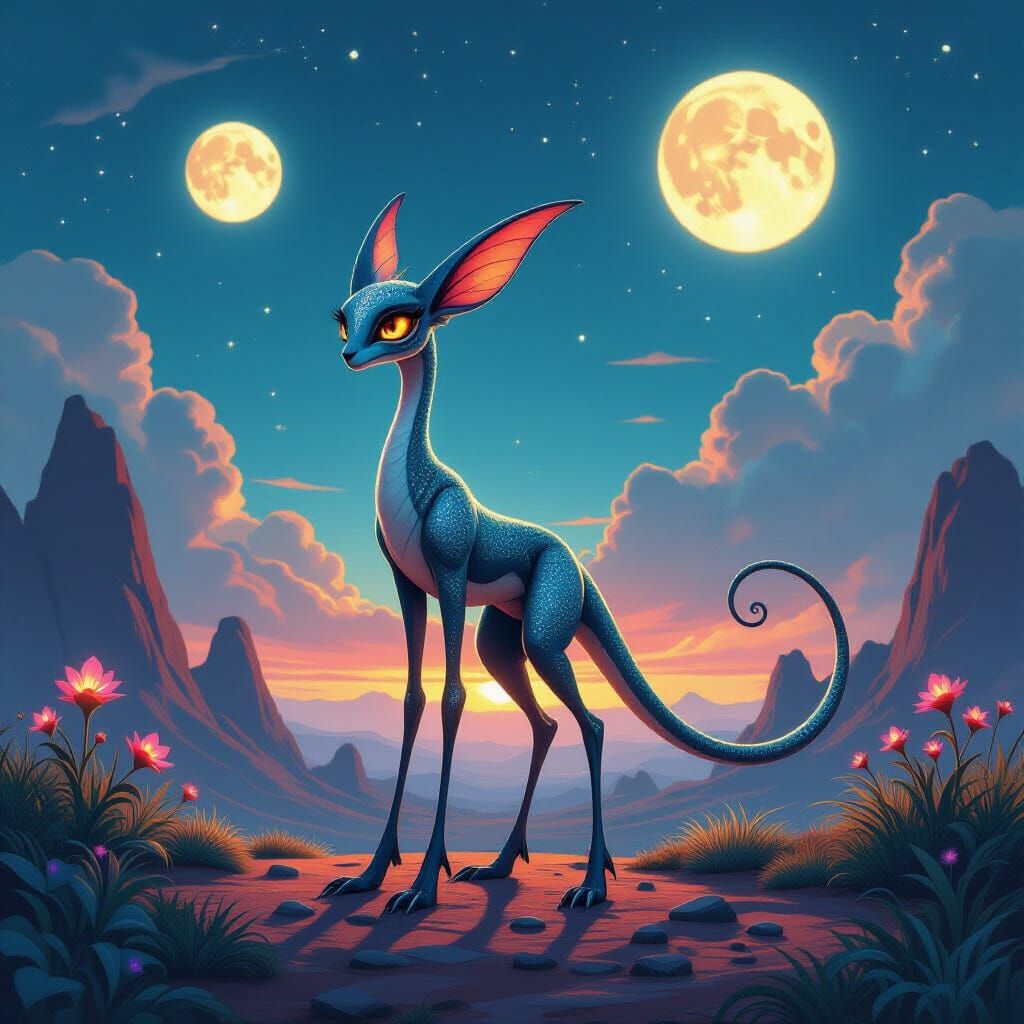 Whimsical Two-Legged Creature on Alien Planet