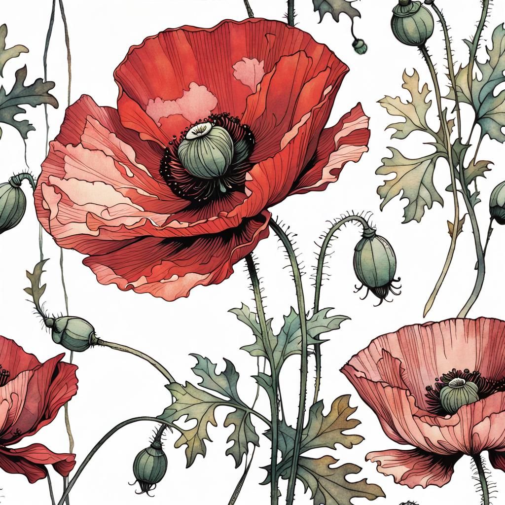 Delicate Poppy Blossom Illustration