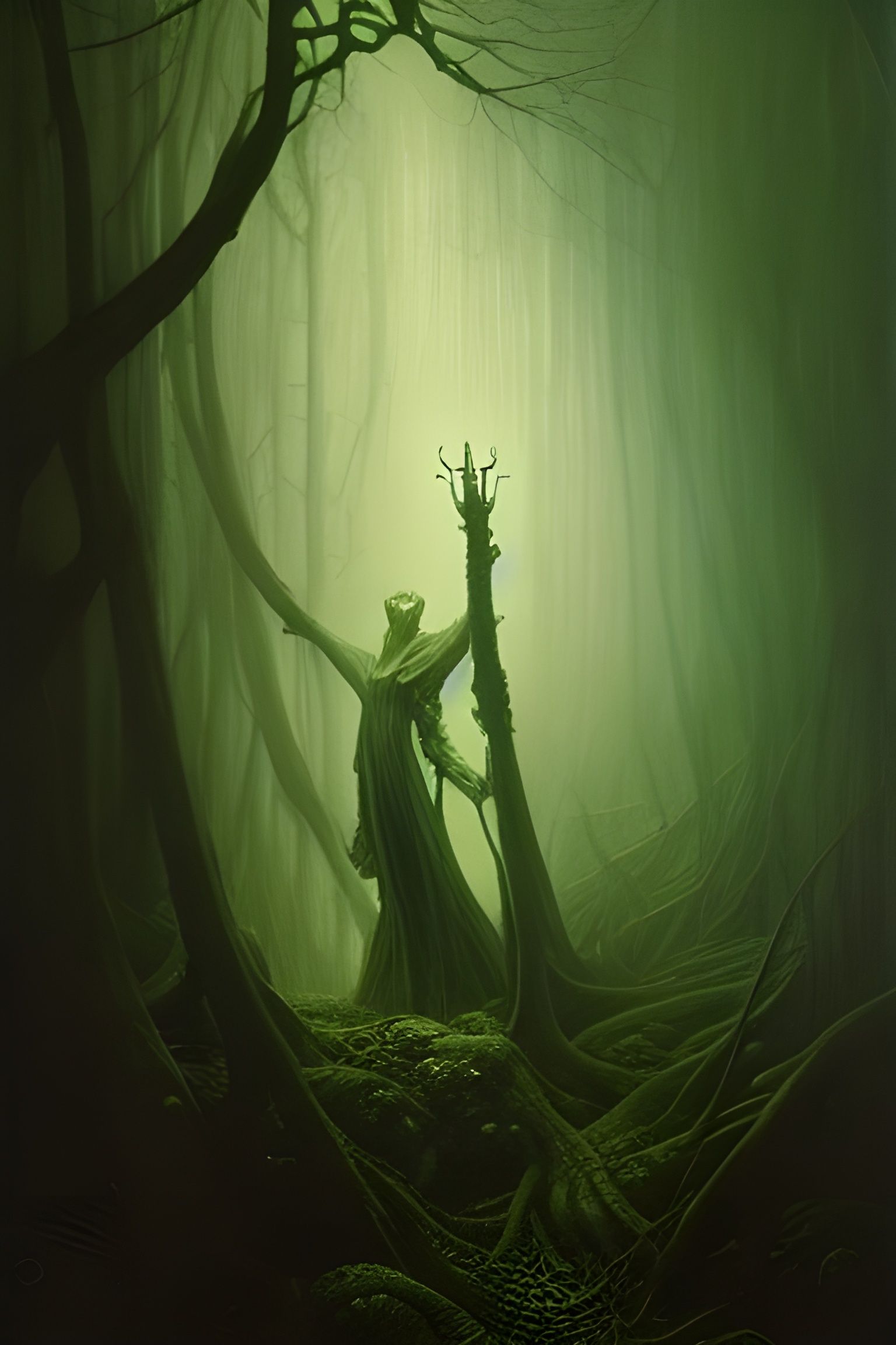 Emerald Forest Priest: Detailed Fantasycore Painting