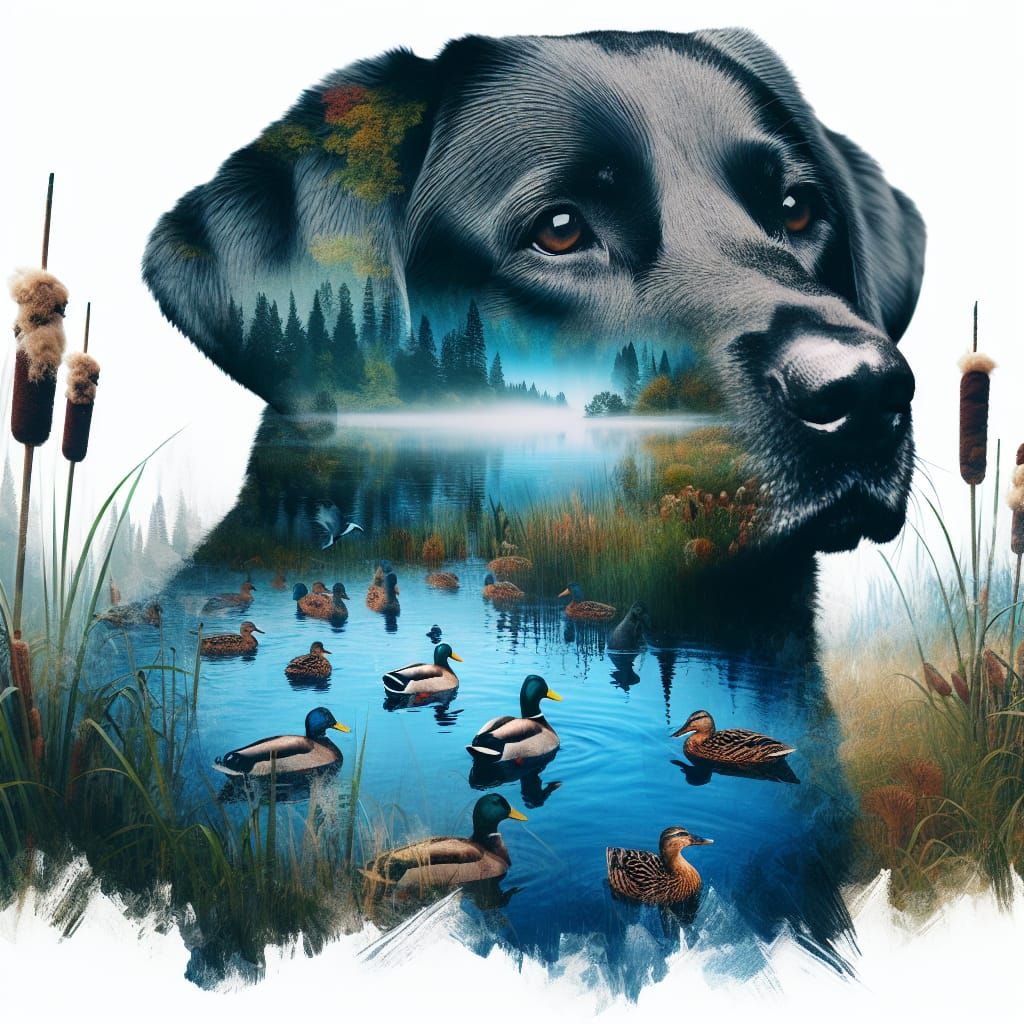 Labrador Retriever Double Exposure in Oil Painting Style