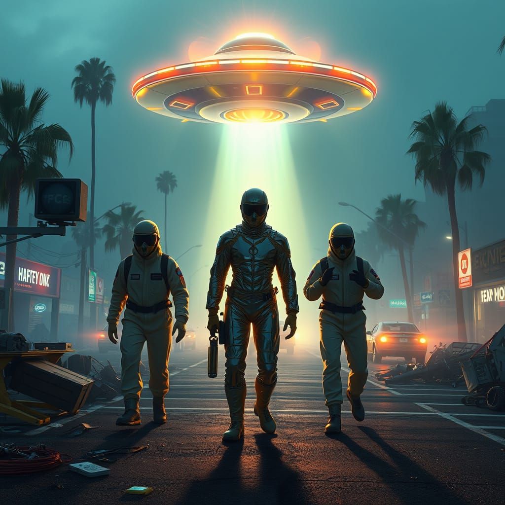 Flying Saucer Crash Investigation in Cyberpunk San Fernando