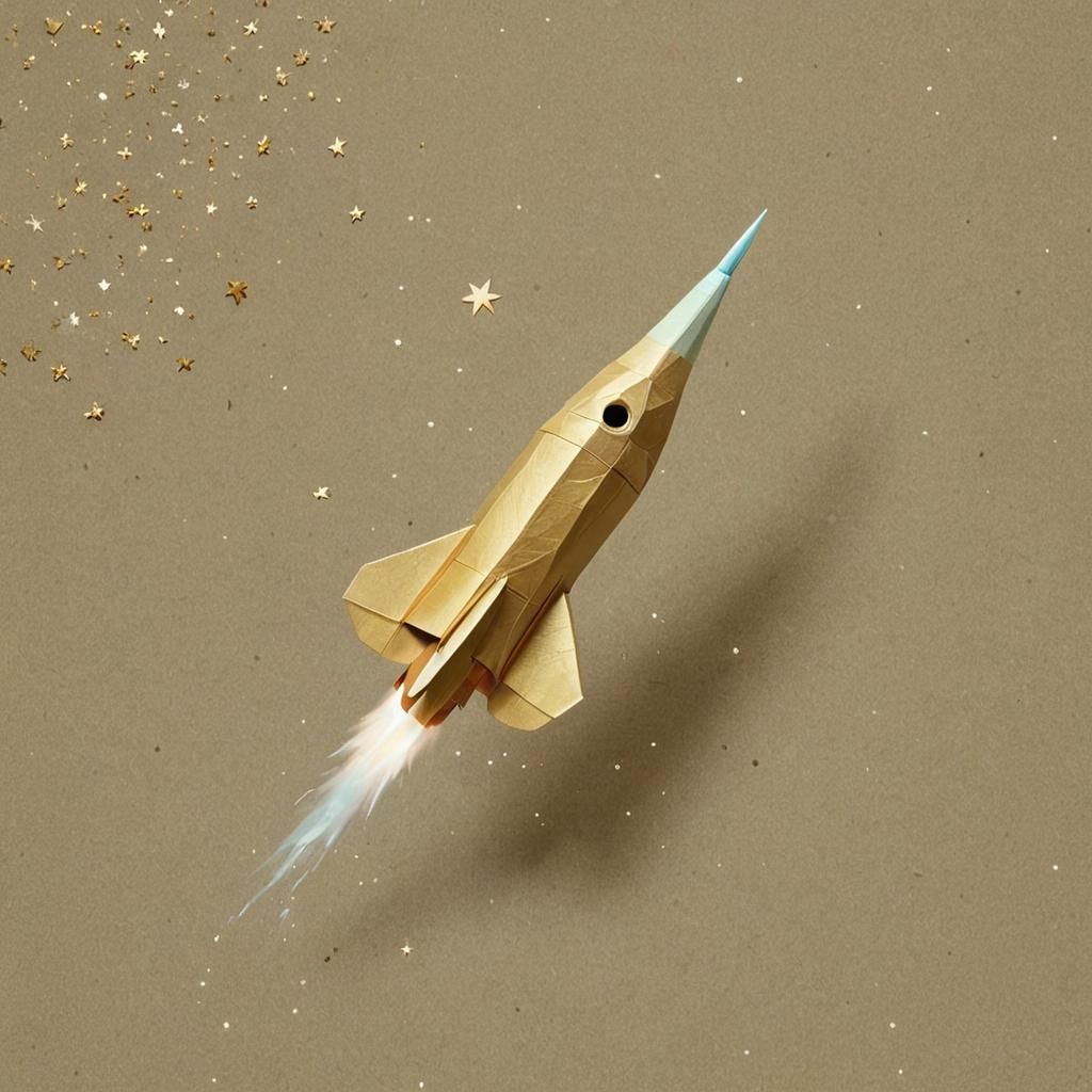 Gold Paper Rocket to the Moon: Soft Focus Digital Art