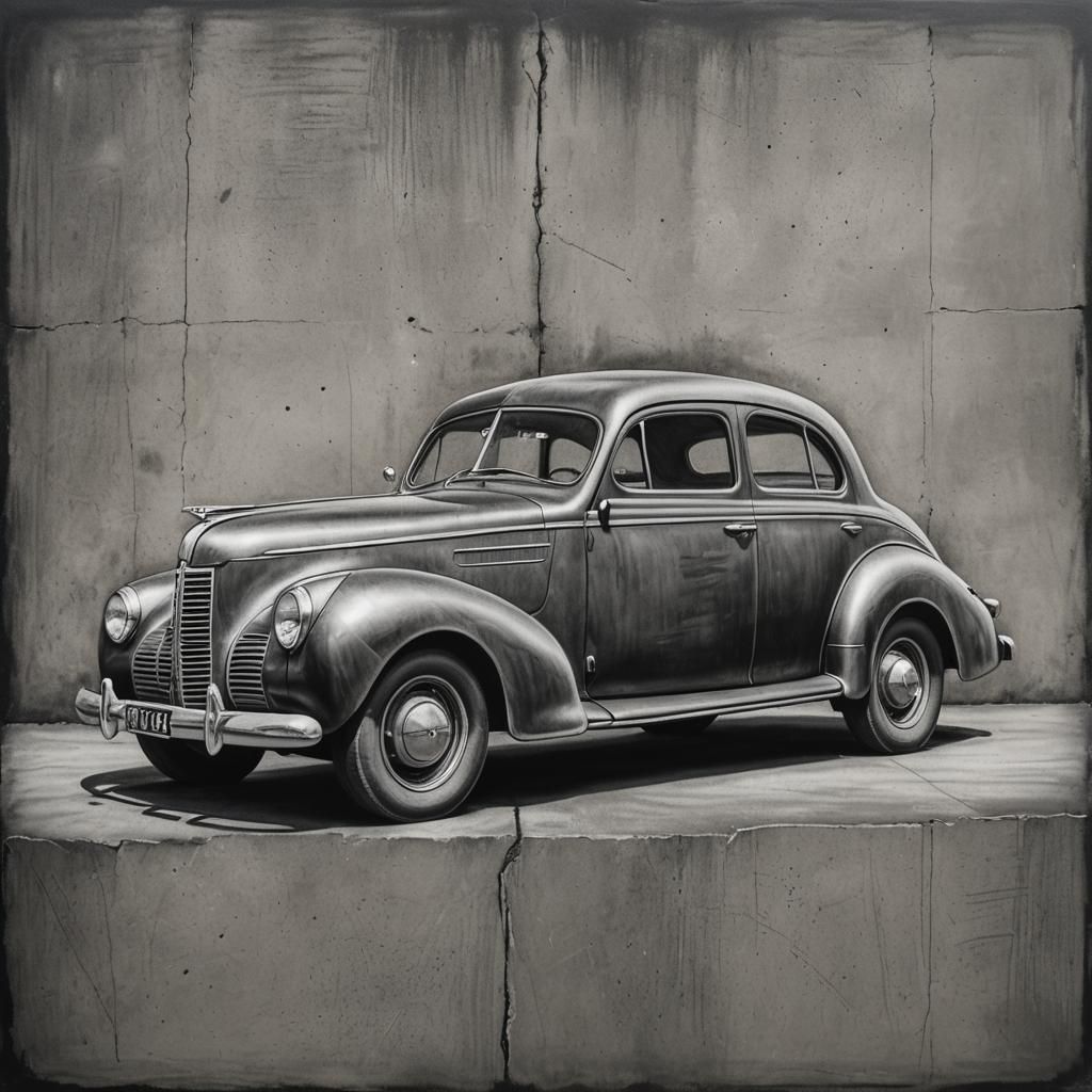 Hyper-Realistic Charcoal Drawing of a 1940s Car