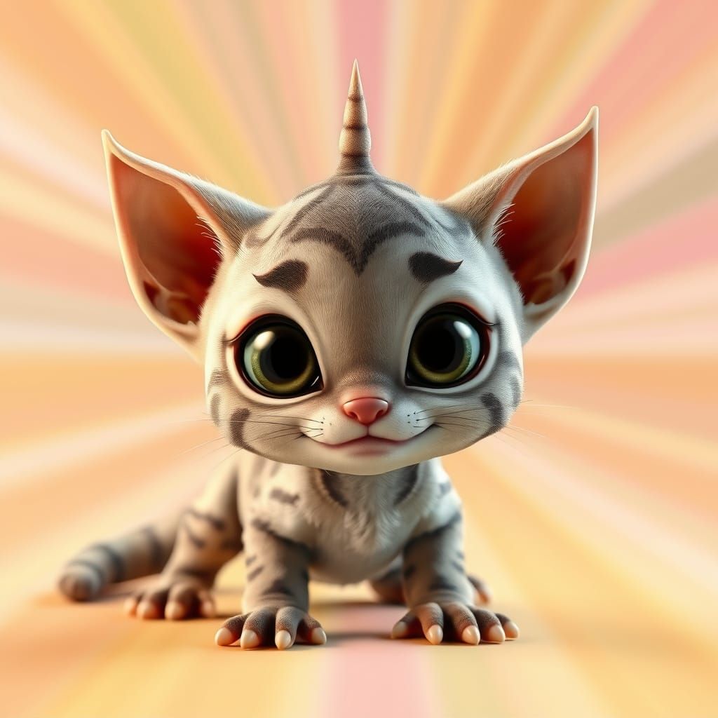 Cute Cat-Lizard Hybrid in Pixar Style 3D Rendering