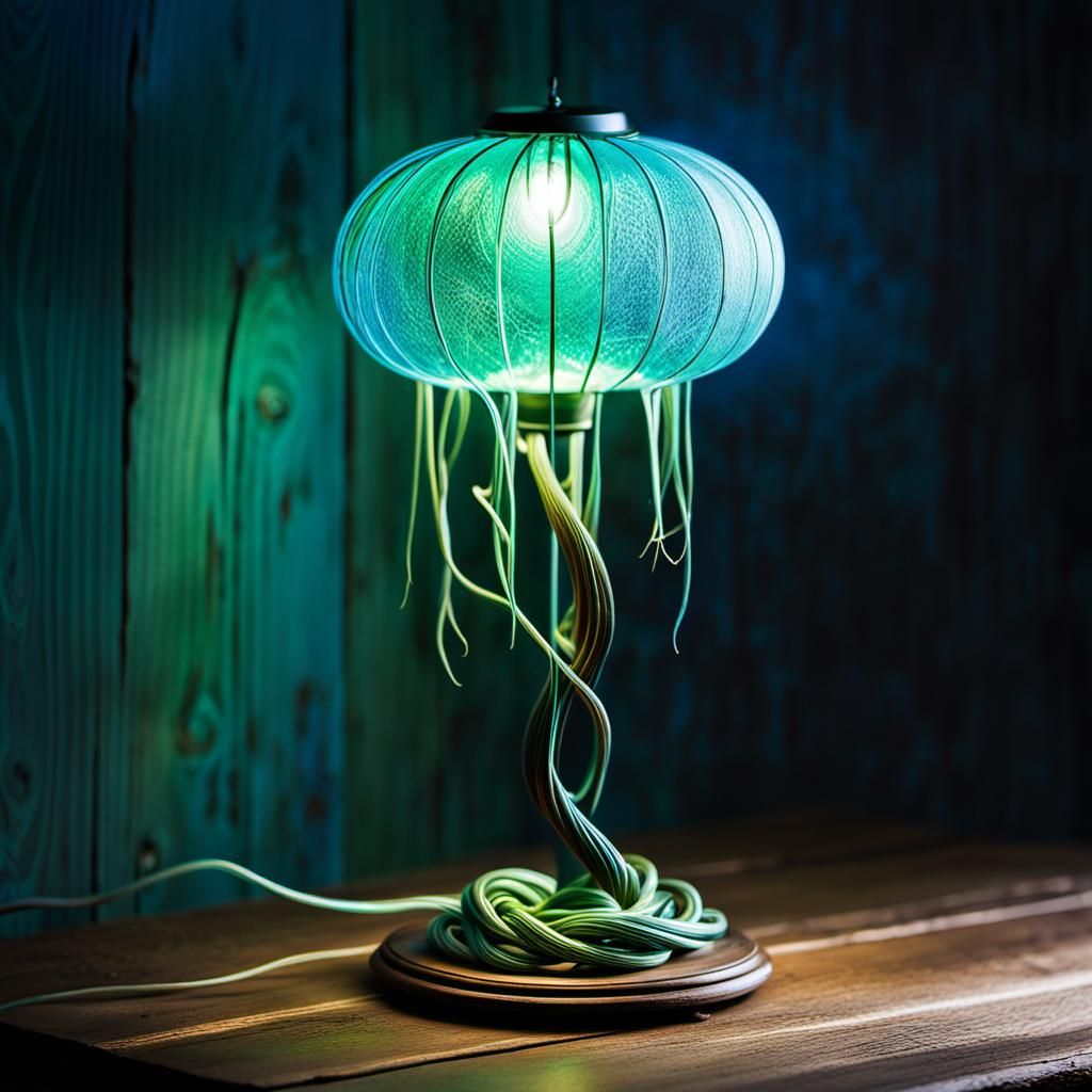 Glowing Lamp with Light Tendrils in Surreal Style