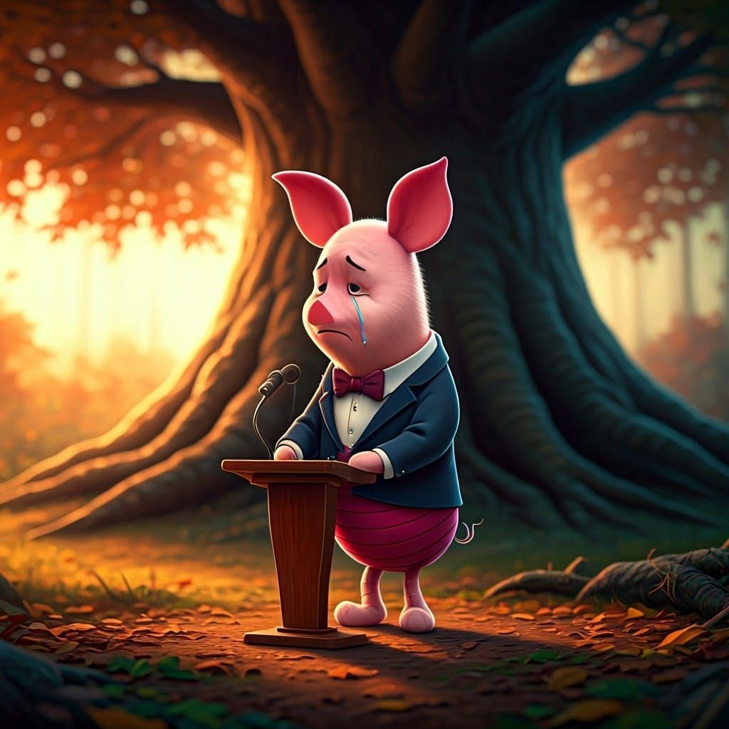 Piglet's Heartfelt Eulogy in a Whimsical Forest Memorial