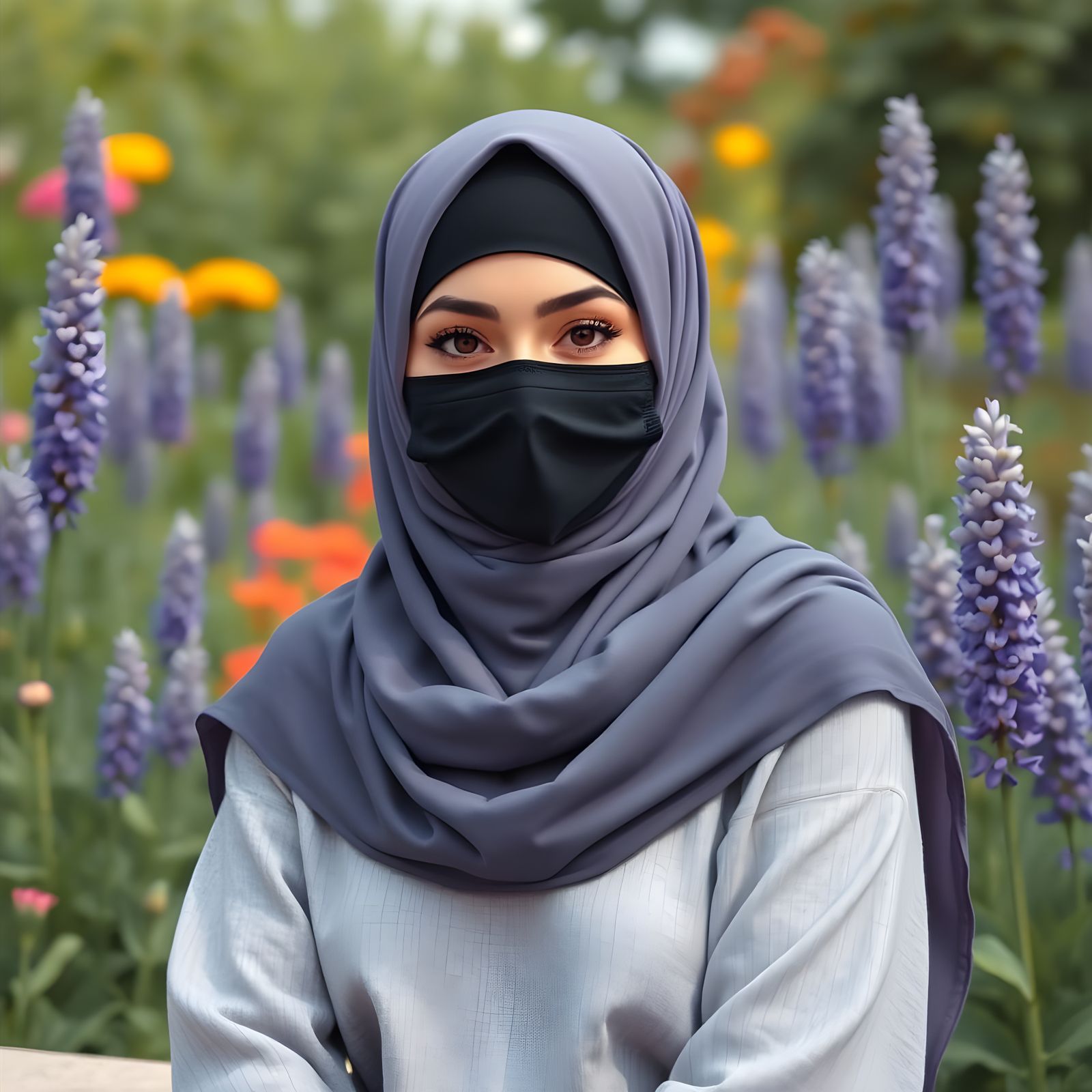 Minimalist Portrait of Woman in Lavender Hijab