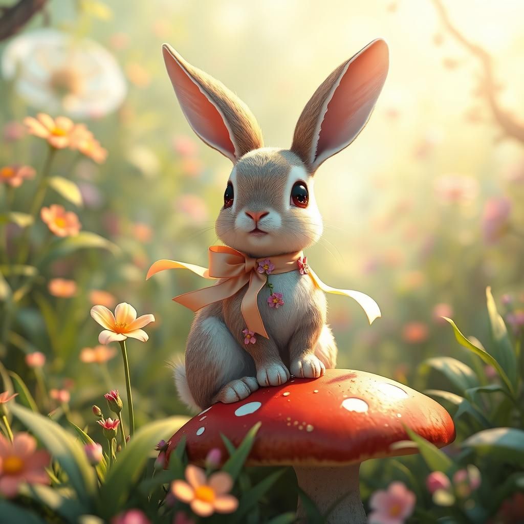 Bunny with Ribbon in Anime Fantasy Setting
