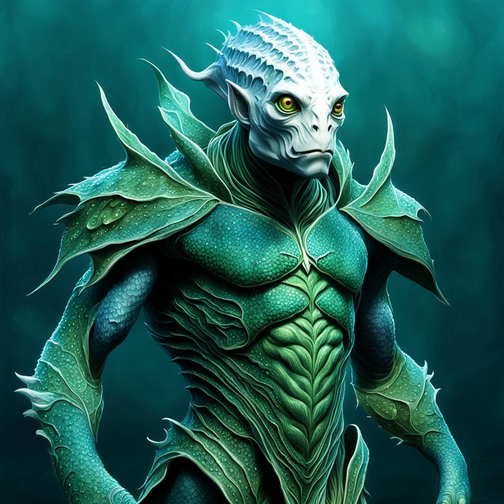 Eerie Deep One Priest with Lantern: Fantasy Illustration