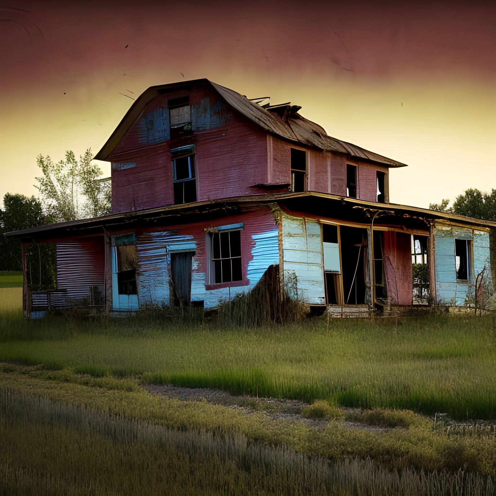 Old West Homestead at Dusk in Digital Art Style